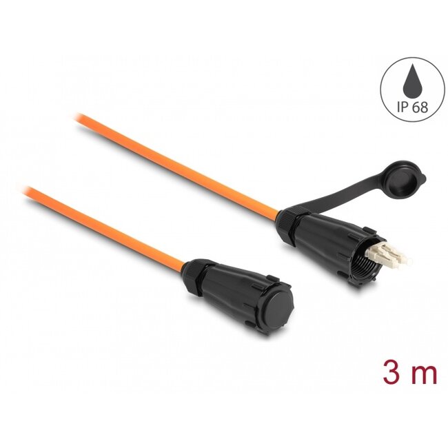 Delock Optical fiber cable LC Duplex to LC Duplex with protective cap multi-mode OM2 IP68 dust and waterproof 3 m
