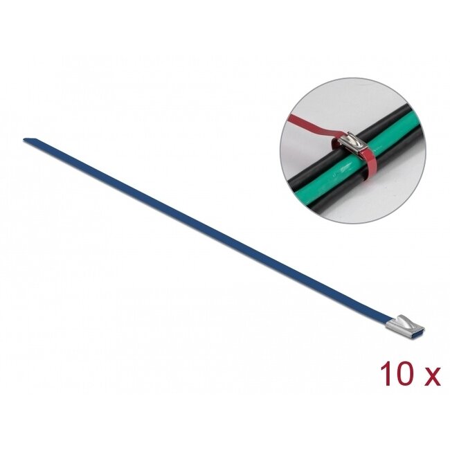 Delock Stainless Steel Cable Ties L 400 x W 4.6 mm blue 10 pieces