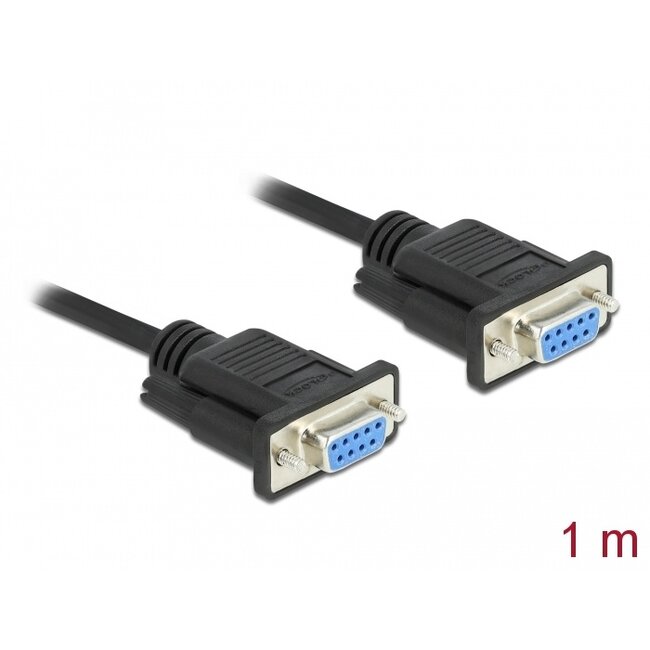 Delock Serial Cable RS-232 D-Sub 9 female to female null modem with narrow plug housing - Full Handshaking - 1 m