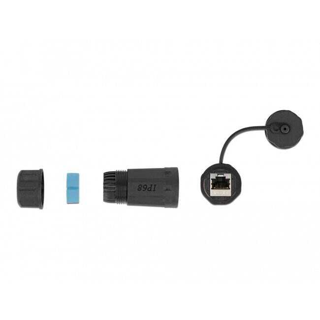 Delock Cable Connector RJ45 jack to RJ45 jack Cat.6A with housing and protective cap waterproof