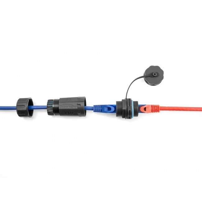 Delock Cable Connector RJ45 jack to RJ45 jack Cat.6A with housing and protective cap waterproof
