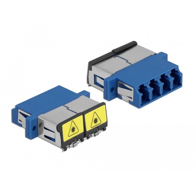 Delock Optical Fiber Coupler with laser protection flip LC Quad female to LC Quad female Single-mode blue