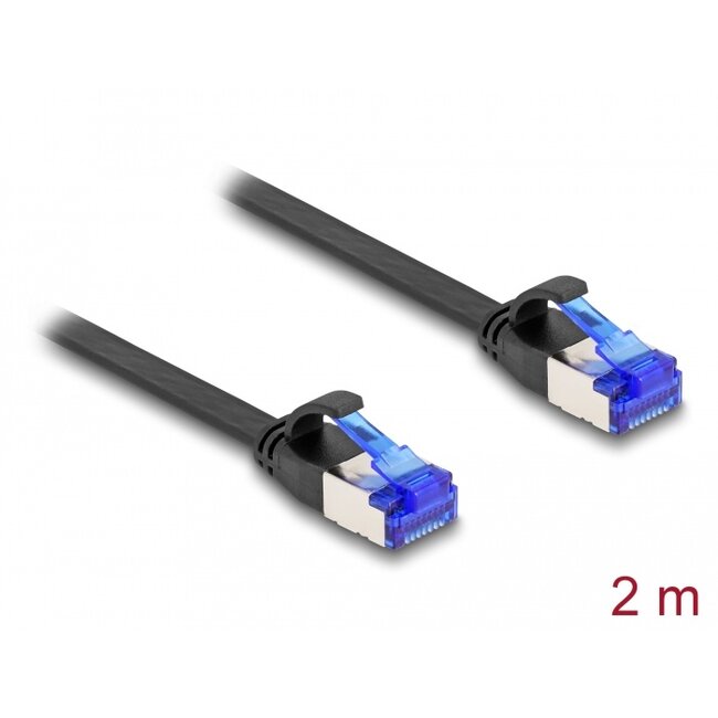 Delock RJ45 Flat Patch Cable plug to plug Cat.6A flexible 2 m black