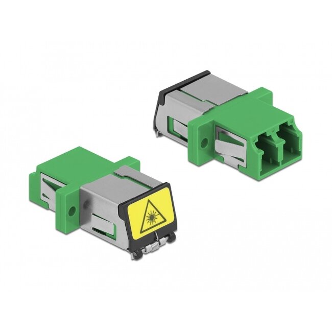 Delock Optical Fiber Coupler with laser protection flip LC Duplex female to LC Duplex female Single-mode green
