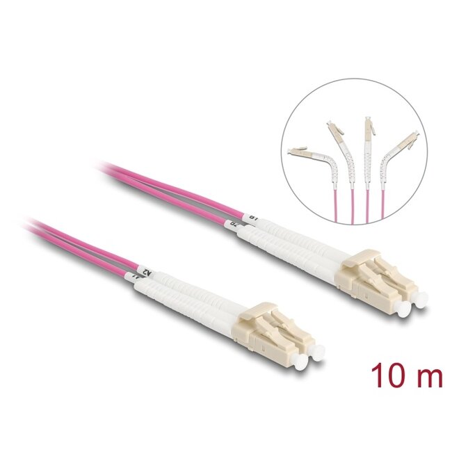 Delock Optical Fiber Cable LC Duplex to LC Duplex Multi-mode OM4 angled 10 m