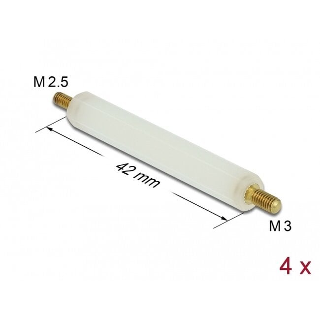 Delock Standoff M2.5 x M3, hexagon, outside / outside, 42 mm natural 4 pcs