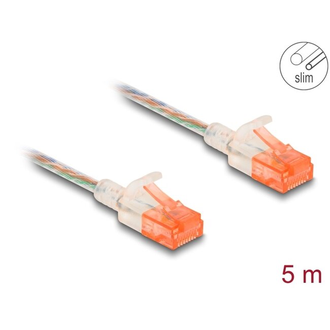 Delock RJ45 Network Cable Cat.6A U/UTP Slim 5 m transparent