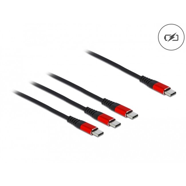 Delock USB Charging Cable 3 in 1 USB Type-C™ to 3 x USB Type-C™ 30 cm black / red