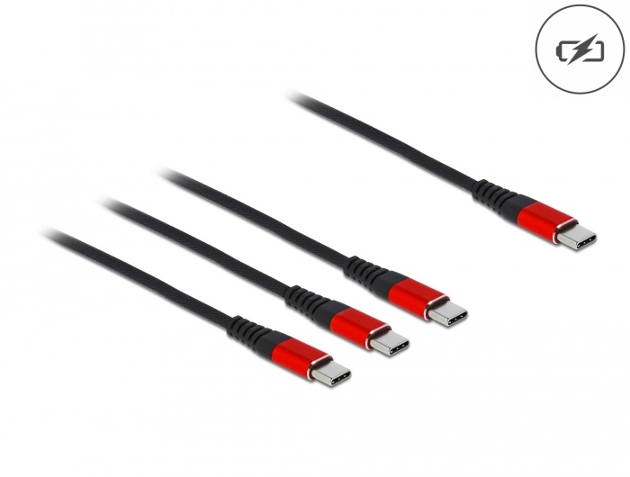 DeLOCK 86712. Lengte snoer: 0,3 m, Aansluiting 1: USB C, Aansluiting 2: 3x USB C, USB-versie: USB 2.0, Contact geleider materiaal: Koper, Kleur van het product: Zwart, Rood