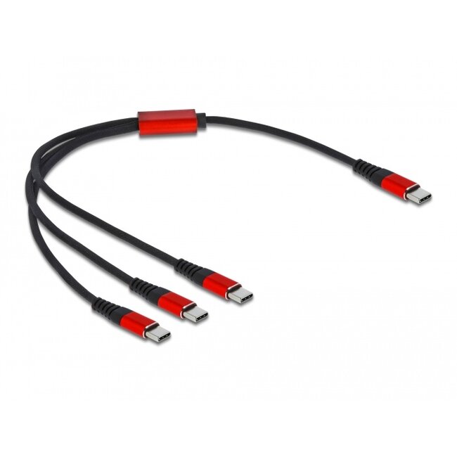 Delock USB Charging Cable 3 in 1 USB Type-C™ to 3 x USB Type-C™ 30 cm black / red
