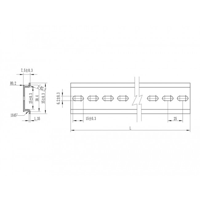Delock DIN Rail 35 x 7.5 mm (19") Aluminium