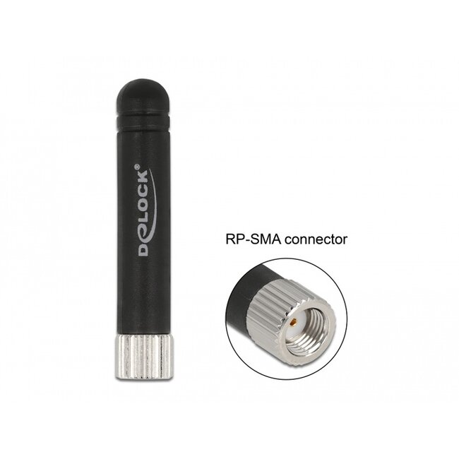 Delock WLAN 802.11 b/g/n Antenna RP-SMA plug 1.7 - 3.7 dBi omnidirectional fixed with flexible material black