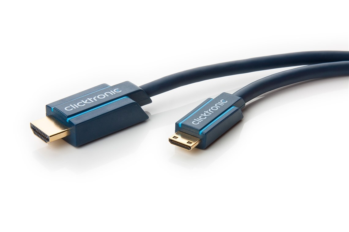 Clicktronic ClickTronic 2m Mini-HDMI Adapter. Lengte snoer: 2 m, Aansluiting 1: HDMI Type C (Mini), Aansluiting 2: HDMI Type A (Standaard), Contact geleider materiaal: Goud, Overdr