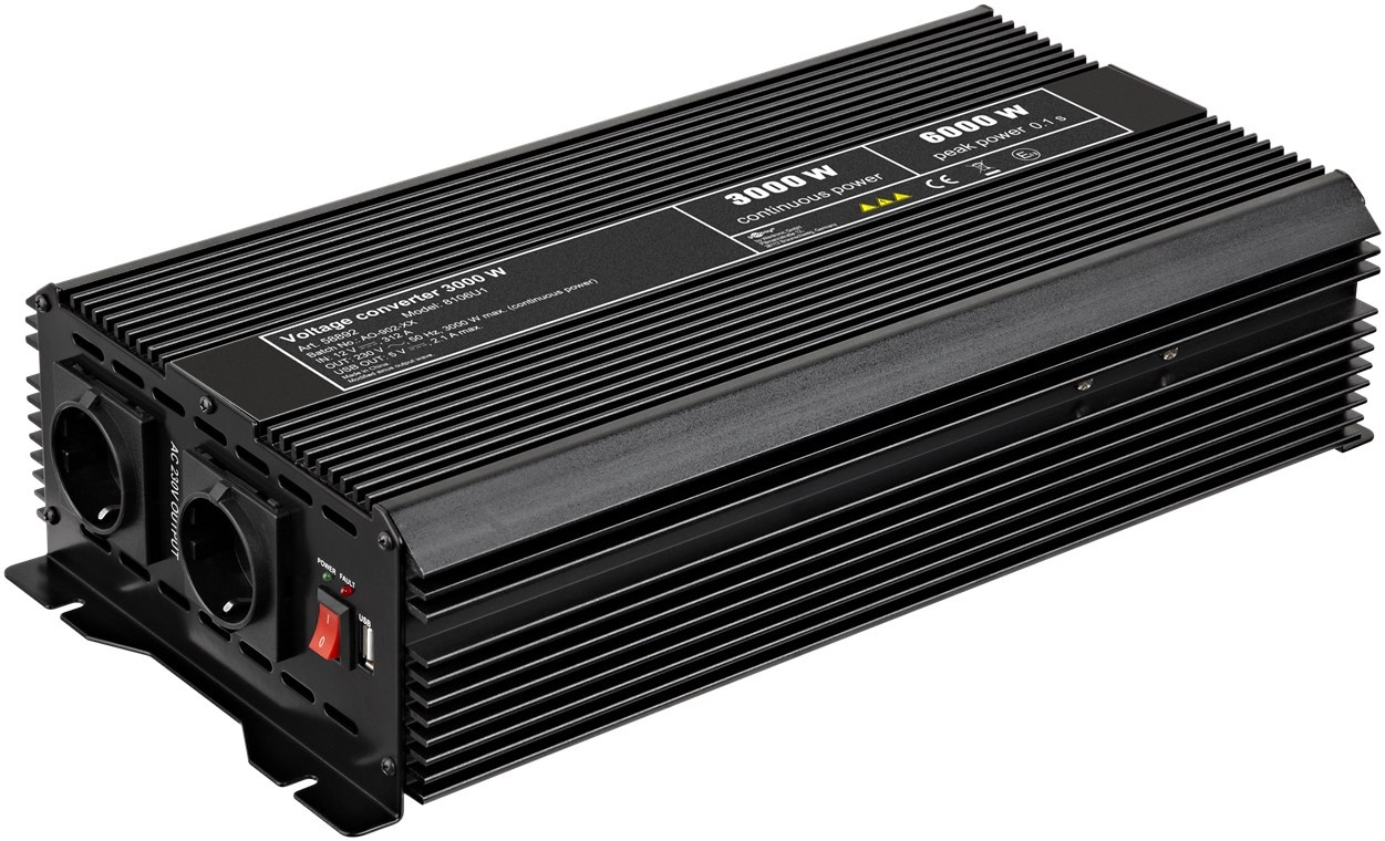 12V naar 230V Gemodificeerde Sinus Spanningsomvormer - 3000W - Premium - Zwart