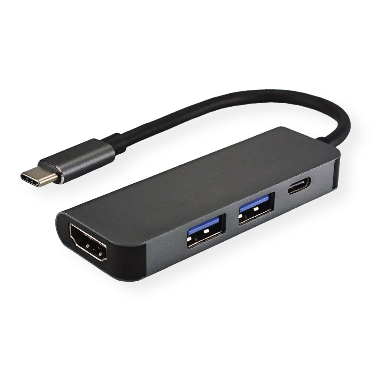 Roline Value 12.99.1042. Hostinterface: USB 3.2 Gen 1 (3.1 Gen 1) Type-C, Hub-interfaces: HDMI, USB 3.2 Gen 1 (3.1 Gen 1) Type-A. Maximale resolutie (HDMI): 3840 x 2160 Pixels, Kle