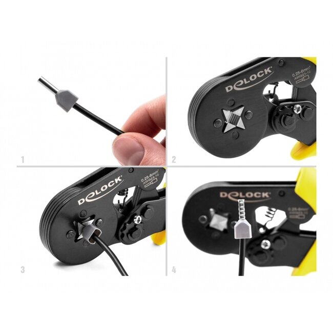 Delock Tool for crimping wire end ferrules self-adjusting – square