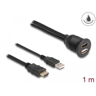 DeLOCK Delock Cable HDMI-A male and USB 2.0 Type-A male to HDMI-A female and USB 2.0 Type-A female for installation waterproof 1 m