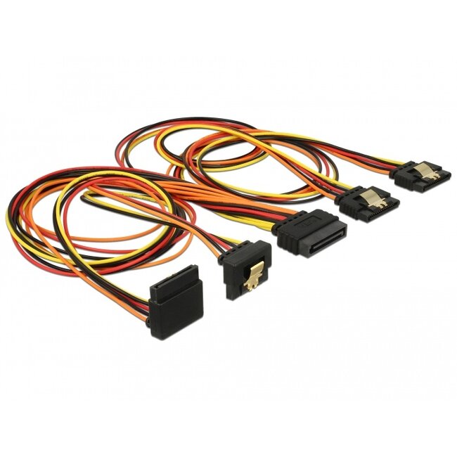 Delock Cable SATA 15 pin power plug with latching function > SATA 15 pin power receptacle 2 x straight / 1 x down / 1 x up 50 cm