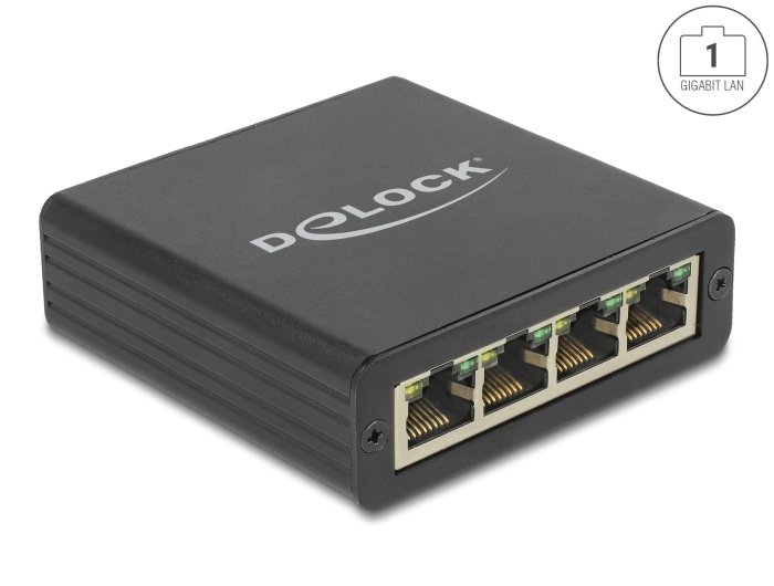 DeLOCK 62966. Aansluiting 1: 1 x USB 3.0 Type-B female, Aansluiting 2: 4 x Gigabit LAN RJ45 jack, Lengte snoer: 0,8 m. Kleur van het product: Zwart