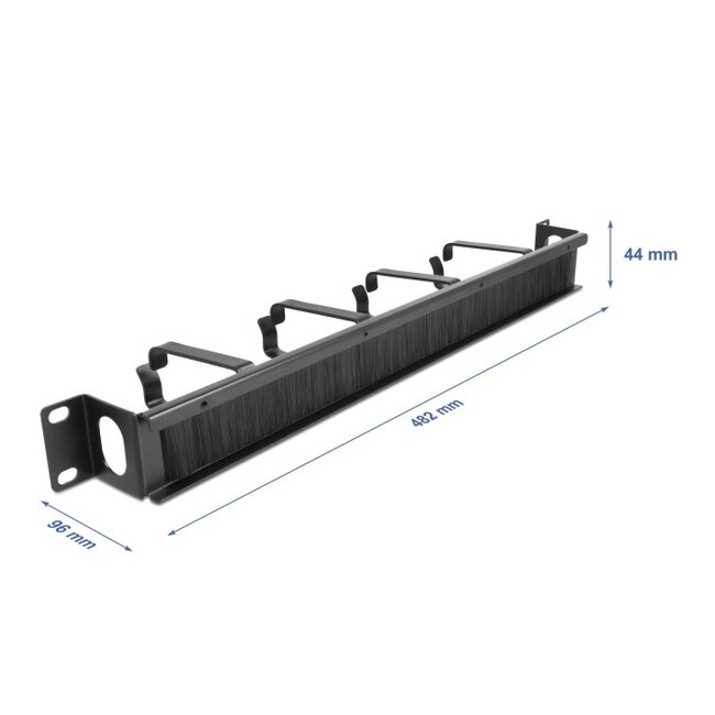 Delock 19″ Cable Management Brush Strip with 4 hooks and side cable entry 1U black