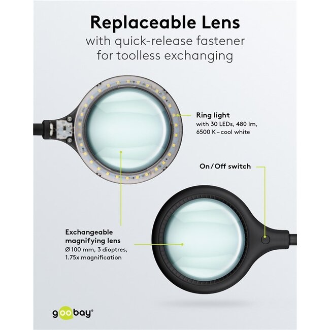 Goobay LED Magnifying Lamp with Clamp, 6 W, black
