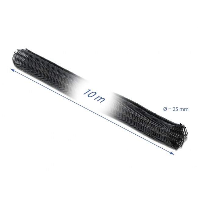 Delock Braided Sleeving self-closing 10 m x 25 mm black