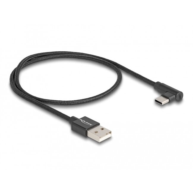 Delock USB 2.0 Cable Type-A male to USB Type-C™ male angled 0.5 m black