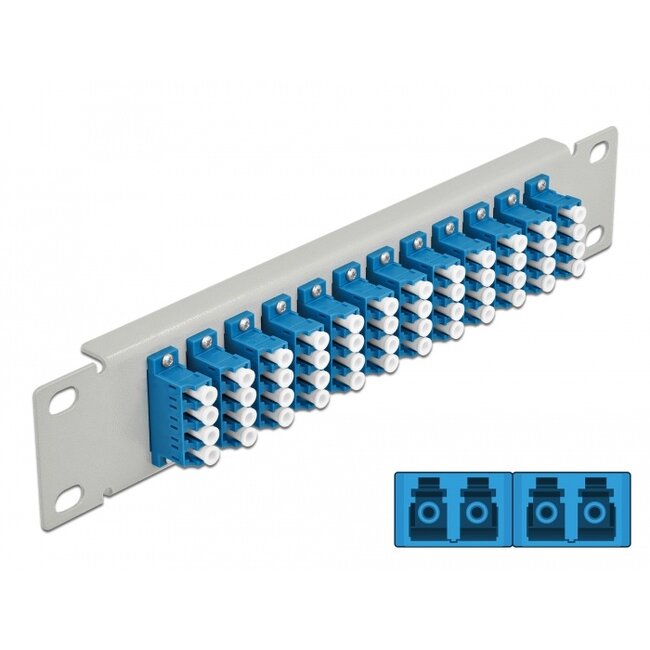 Delock 10″ Fiber Optic Patch Panel 12 Port LC Quad blue 1U grey