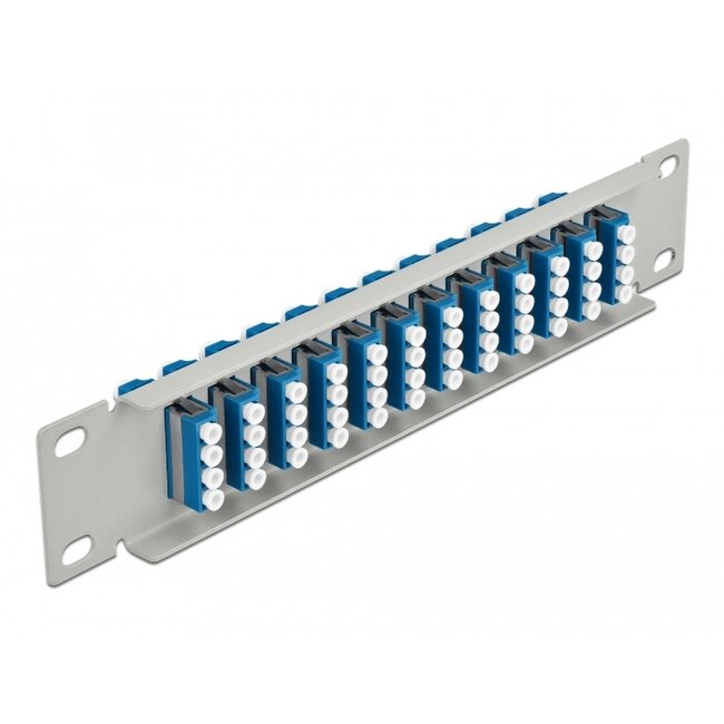 Delock 10″ Fiber Optic Patch Panel 12 Port LC Quad blue 1U grey