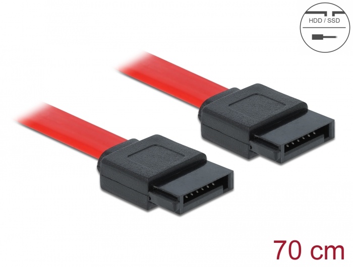DeLOCK SATA Cable - 0.7m. Snoerlengte: 0,7 m, Kleur van het product: Rood