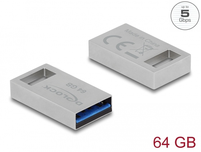 DeLOCK 54071. Capaciteit: 64 GB, Aansluiting: USB Type-A, USB-versie: 3.2 Gen 1 (3.1 Gen 1), Leessnelheid: 103 MB/s, Schrijfsnelheid: 48 MB/s. Vormfactor: Zonder dop, Kleur van het