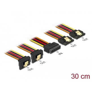 DeLOCK Delock Cable SATA 15 pin power plug with latching function > SATA 15 pin power receptacle 2 x straight / 2 x down 30 cm
