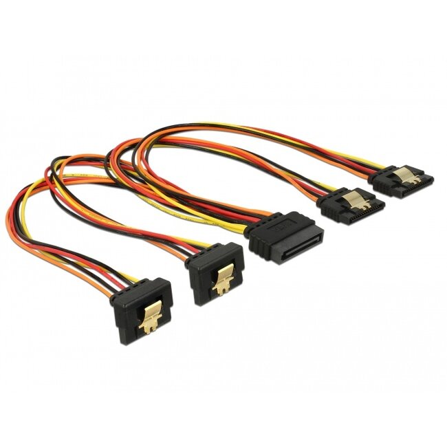 Delock Cable SATA 15 pin power plug with latching function > SATA 15 pin power receptacle 2 x straight / 2 x down 30 cm