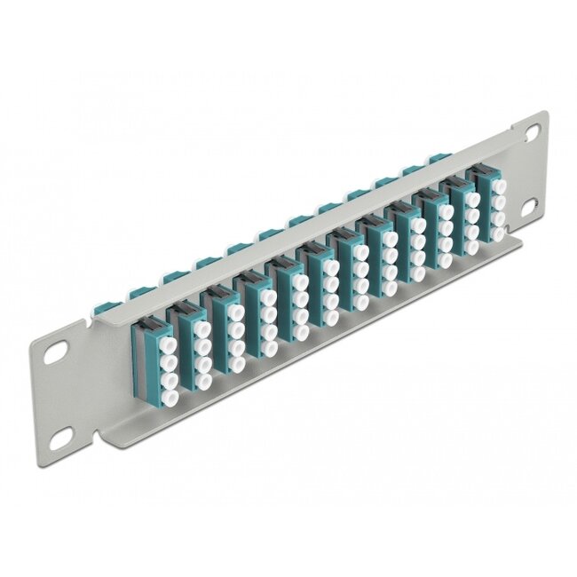 Delock 10″ Fiber Optic Patch Panel 12 Port LC Quad aqua 1U grey