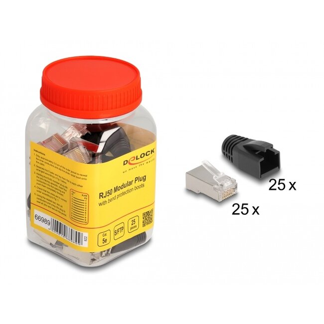 Delock RJ50 Modular plug Cat.5e with bend protection boots 25 pcs set
