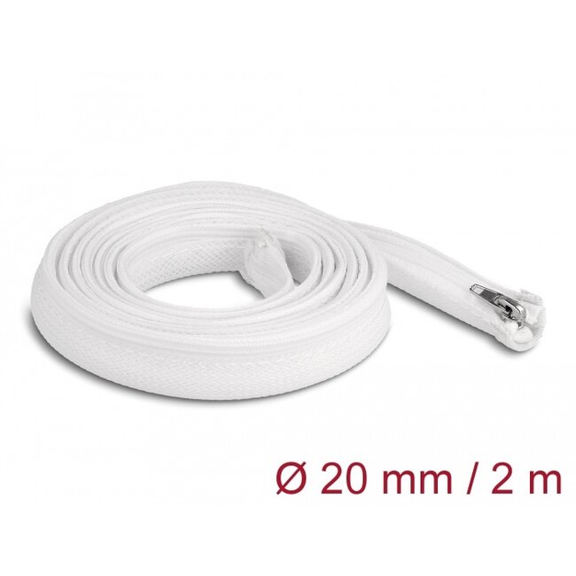 Delock Braided Sleeve with zip fastener heat-resistant 2 m x 20 mm white