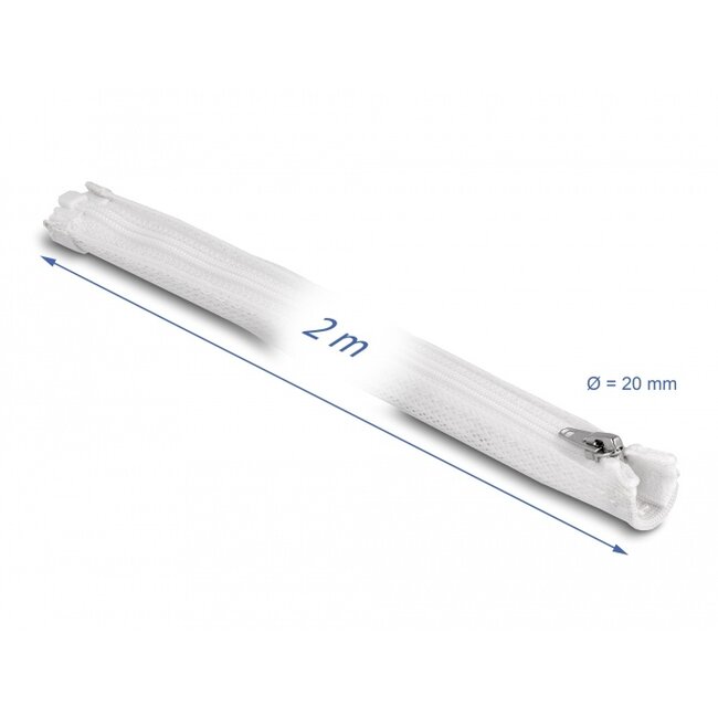 Delock Braided Sleeve with zip fastener heat-resistant 2 m x 20 mm white