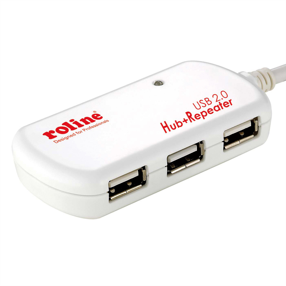 Roline ROLINE USB 2.0 4-port Hub met repeater 12 m. Kleur van het product: Wit. Lengte: 12 mm