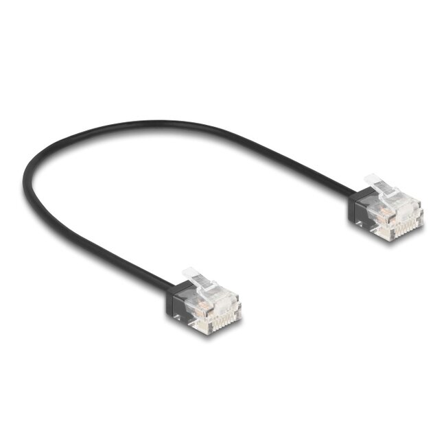 Delock RJ45 Network Cable Cat.6 UTP Ultra Slim 0.3 m black with short plugs