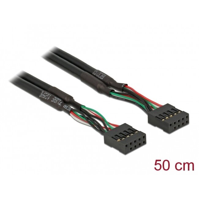 Delock Cable USB 2.0 pin header female 2.54 mm 10 pin > USB 2.0 pin header female 2.54 mm 10 pin 50 cm