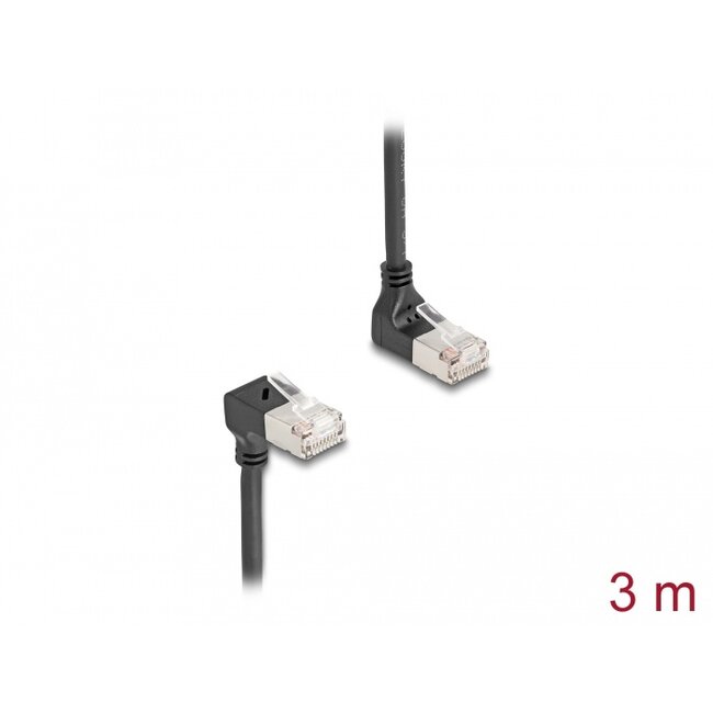 Delock RJ45 Network Cable Cat.6A S/FTP Slim 90° upwards / downwards angled 3 m black
