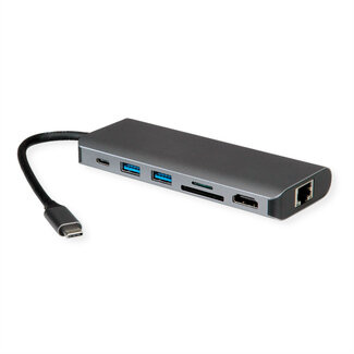 Roline ROLINE dockingstation USB Type C, 8K30 HDMI, 2x USB3.2 Gen1 (A), 1x PD, 1x LAN, SD/MicroSD