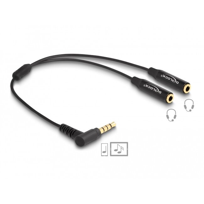 Audio Splitter stereo jack male 3.5 mm to 2 x stereo jack female 3.5 mm 4 pin angled