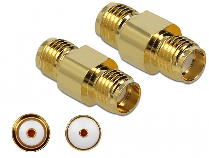 DeLOCK 89974. Aansluiting(en): SMA, SMA, Kleur van het product: Goud, Contact geleider materiaal: Goud. Outer diameter: 8 mm, Diepte: 17,2 mm. Aantal per verpakking: 1 stuk(s). Typ