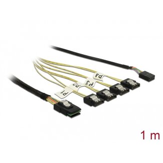 DeLOCK Delock Cable Mini SAS SFF-8087 > 4 x SATA 7 pin + Sideband 1 m metal