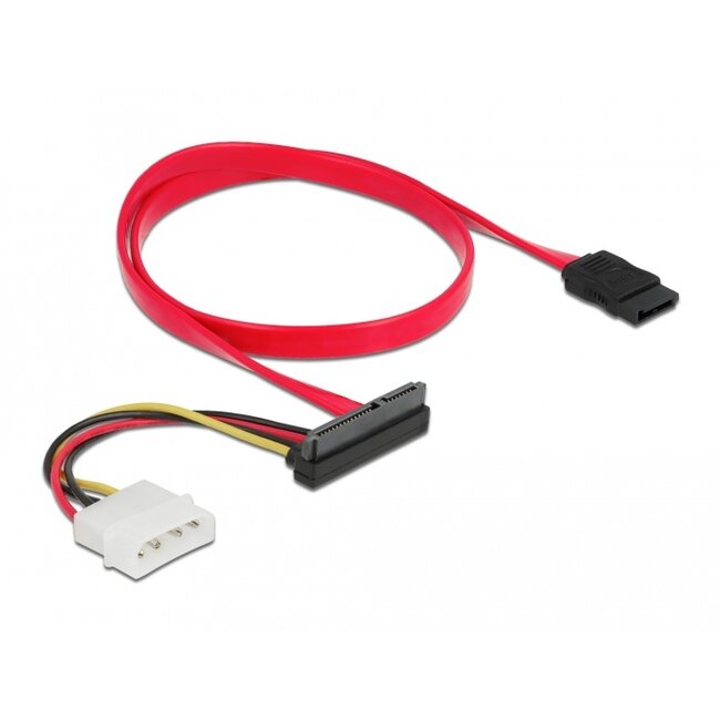 Delock Kabel SATA 6 Gb/s 7 Pin Buchse + Molex 4 Pin Strom Stecker > SATA 22 Pin Buchse oben gewinkelt 50 cm