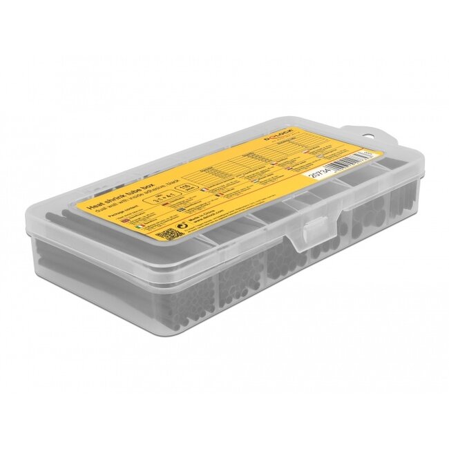 Delock Heat shrink tube assortment box, dual wall with inside adhesive, shrinkage ratio 3:1 and 4:1, black 116 pieces