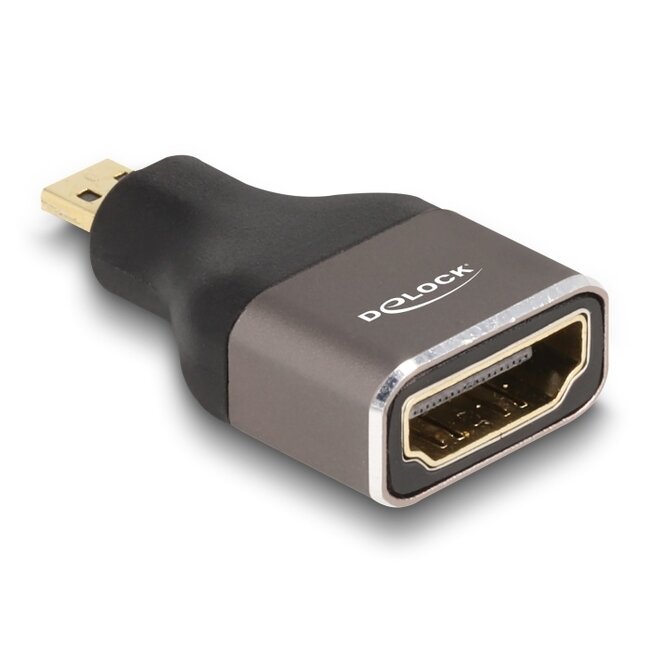 Delock HDMI Adapter Micro-D male to A female 8K 60 Hz grey metal