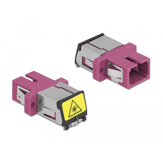 Delock Optical Fiber Coupler with laser protection flip SC Simplex female to SC Simplex female Multi-mode violet