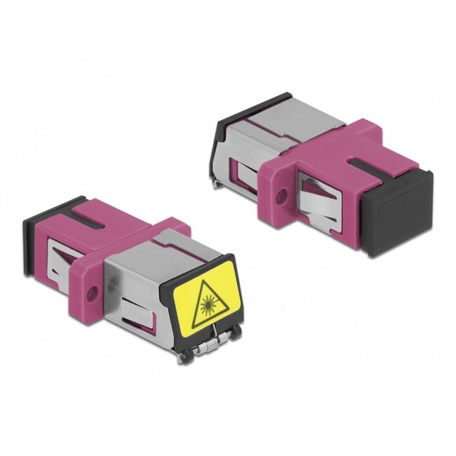 Delock Optical Fiber Coupler with laser protection flip SC Simplex female to SC Simplex female Multi-mode violet